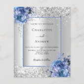 Zilveren blauwe bloemen bruiloft uitnodiging (Voorkant)