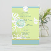 Zilveren Blauwe Bloemen En Bijen Huwelijksuitnodig Kaart (Staand voorkant)