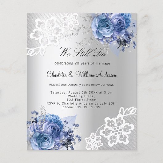 Zilveren blauwe bloemen gelofte vernieuwing bruilo (Voorkant)