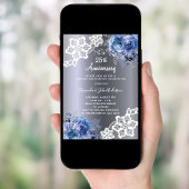 Zilveren blauwe bloemen kant 25e huwelijksverjaard kaart