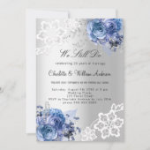 Zilveren blauwe bloemen kant gelofte vernieuwing b kaart (Voorkant)