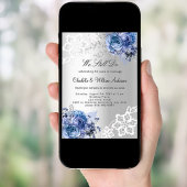 Zilveren blauwe bloemen premium gelofte vernieuwin kaart