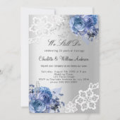 Zilveren blauwe bloemen premium gelofte vernieuwin kaart (Voorkant)