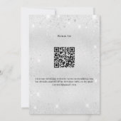 Zilveren blauwe bloemen QR code RSVP details bruil Kaart (Achterkant)
