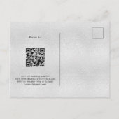 Zilveren blauwe bloemen QR code RSVP details bruil Uitnodiging Briefkaart (Achterkant)