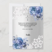 Zilveren blauwe bloemendoop foto bedankkaart kaart (Achterkant)