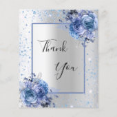 Zilveren blauwe bloemenglitter budget bedankt flyer (Voorkant)