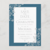 Zilveren Blauwe Bloemenslak Bewaar de Datum Aankondigingskaart (Voorkant)