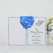 Zilveren Blauwe Bloemige Monogram Huwelijksprogram (Staand voorkant)