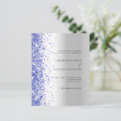 Zilveren blauwe confetti huwelijksuitnodiging (Staand voorkant)