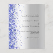 Zilveren blauwe confetti huwelijksuitnodiging (Voorkant)