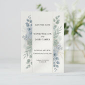 Zilveren Blauwe Eucalyptus Save The Date Kaart (Staand voorkant)