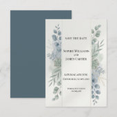 Zilveren Blauwe Eucalyptus Save The Date Kaart (Voorkant / Achterkant)