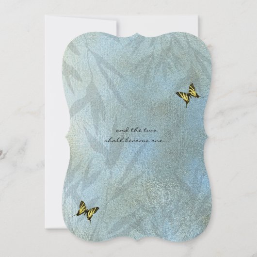 Zilveren Blauwe Gele Vlinder Bruiloft Uitnodiging (Achterkant)