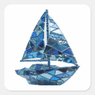Zilveren BLAUWE GLAS ZEILBOOT Vierkante Sticker me