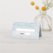 Zilveren blauwe glinstering plaatskaartje (Voorkant)