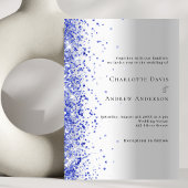 Zilveren blauwe glitter bruiloft kaart