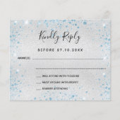 Zilveren blauwe glitter bruiloft RSVP (Voorkant)