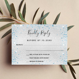 Zilveren blauwe glitter bruiloft RSVP