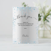 Zilveren blauwe glitter dankkaart bedankkaart (Staand voorkant)