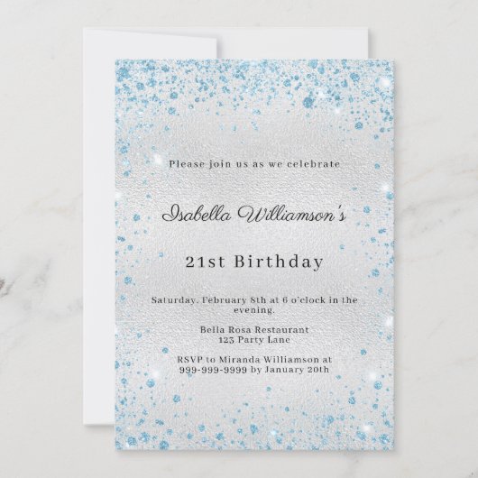 Zilveren blauwe glitter winter verjaardag kaart (Voorkant)