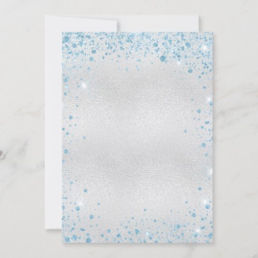 Zilveren blauwe glitter winter verjaardag kaart (Achterkant)