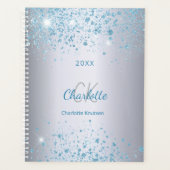 Zilveren blauwe glitters naam monogram 2027 planner (Voorkant)