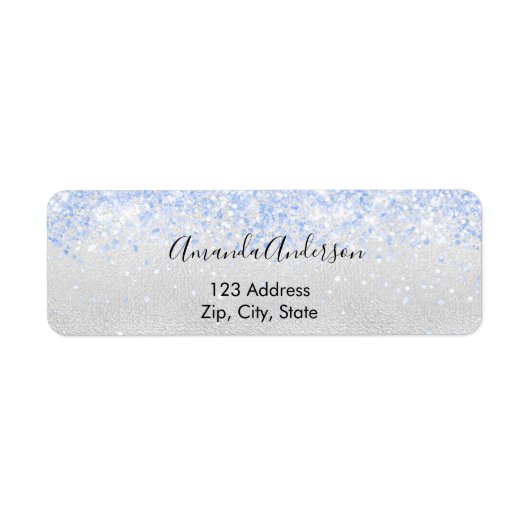 Zilveren blauwe glitters opvallend retouradres etiket (Voorkant)