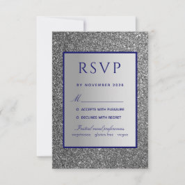 Zilveren Blauwe Huwelijks RSVP Kaart
