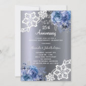 Zilveren blauwe kant 25e huwelijksverjaardag luxe kaart (Voorkant)