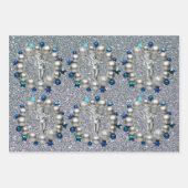 Zilveren Blauwe Kerstkrans Cherub Inpakpapier Vel (Voorkant)