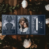 Zilveren Blauwe Koninklijke Middeleeuwse Leeuw Bru Drieluik Uitnodiging