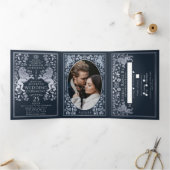 Zilveren Blauwe Koninklijke Middeleeuwse Leeuw Bru Drieluik Uitnodiging (Binnen)