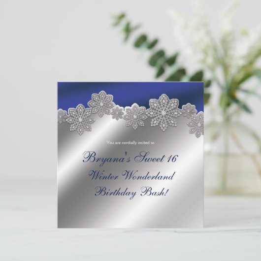 Zilveren & Blauwe Kristallen Sneeuwvlok Winter Uit Kaart (Staand voorkant)