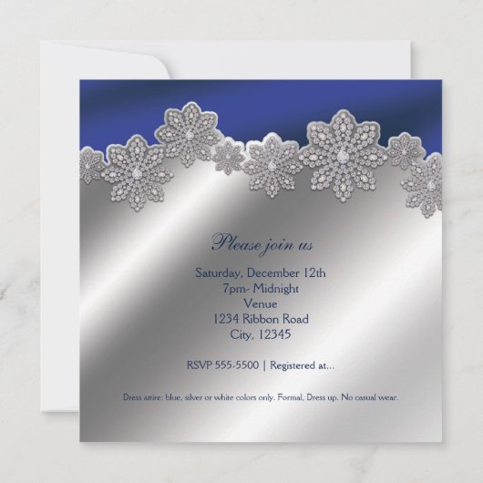 Zilveren & Blauwe Kristallen Sneeuwvlok Winter Uit Kaart (Achterkant)