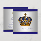 Zilveren Blauwe Kroon Prins Baby Boy Douche Kaart (Voorkant / Achterkant)