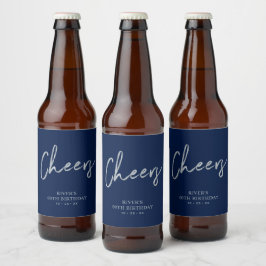 Zilveren & Blauwe Lettering Cheers Volwassene Verj Bier Etiket