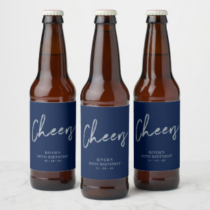 Zilveren & Blauwe Lettering Cheers Volwassene Verj Bier Etiket
