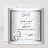 Zilveren Blauwe Ooievaar Jongens Baby Shower Kaart (Achterkant)