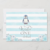 Zilveren Blauwe Pinguïn Winter Onederland Verjaard Kaart (Achterkant)