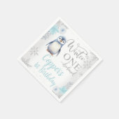 Zilveren Blauwe Pinguïn Winter Onederland Verjaard Servet (Hoek)