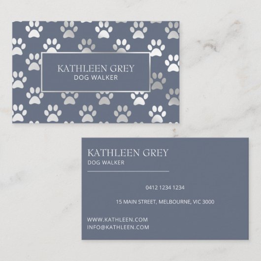 Zilveren Blauwe Poot Print Patroon | huisdierverzo Visitekaartje (Voorkant / Achterkant)