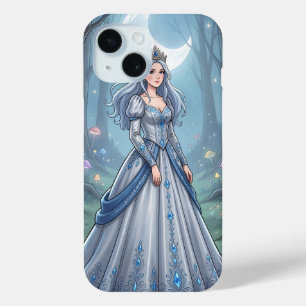 Zilveren blauwe prinses in het bos iPhone 15 case