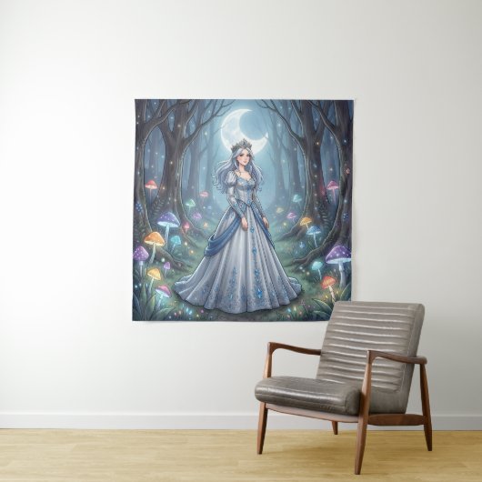 Zilveren blauwe prinses in het bos wandkleed (In situ)