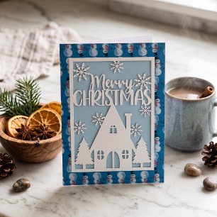 Zilveren Blauwe Sneeuwman Nep Papierknip Merry Chr Folie Feestdagenkaart