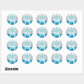 Zilveren Blauwe Sneeuwvlok JOY Vakantie Kerstmis Ronde Sticker (Vel)