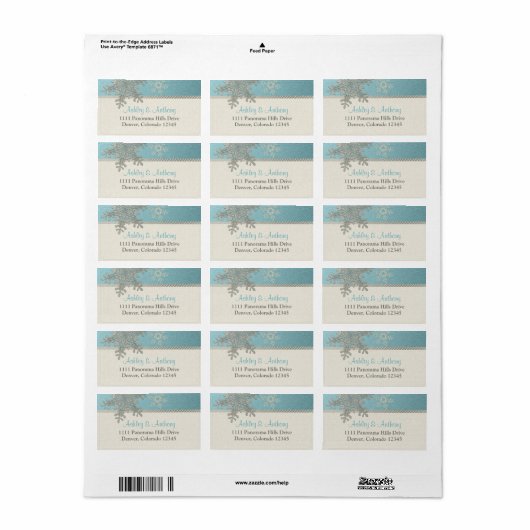 Zilveren Blauwe Sneeuwvlok Winter Bruiloft Adres Etiket (Full Sheet)