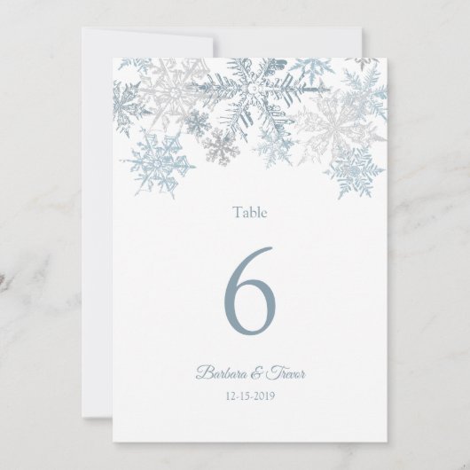 Zilveren Blauwe Sneeuwvlok Winter Bruiloft Tafel N Kaart (Voorkant)