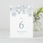 Zilveren Blauwe Sneeuwvlok Winter Bruiloft Tafel N Kaart (Staand voorkant)