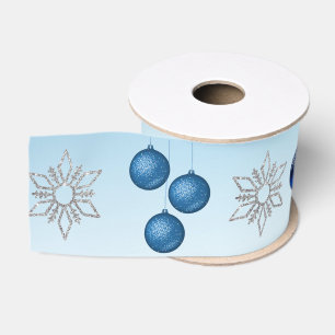 Zilveren & blauwe sneeuwvlokken en ornamenten Kers Grosgrain Lint